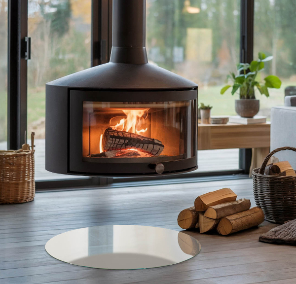 Round glass fire hearth Light Cream Color