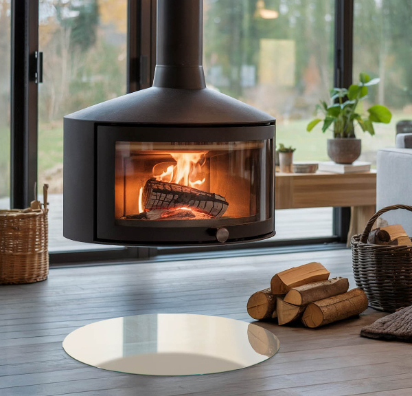 Round glass hearths for wood burners Color Beige