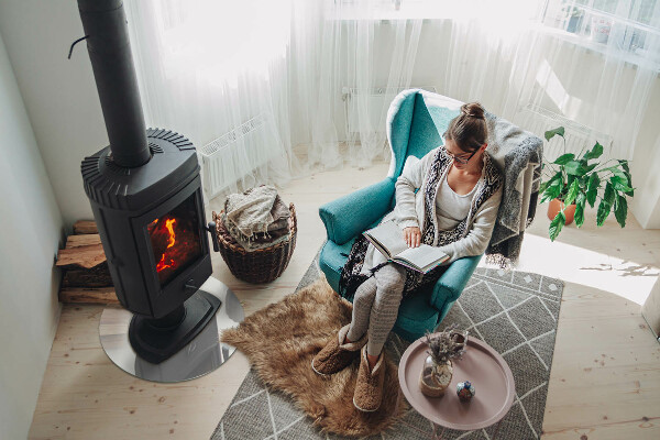 Round glass wood burner hearth Ivory color