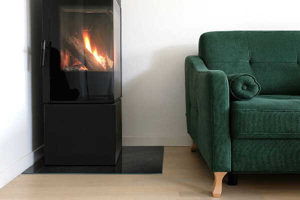 Rectangular glass hearth for wood stove Natural stone texture