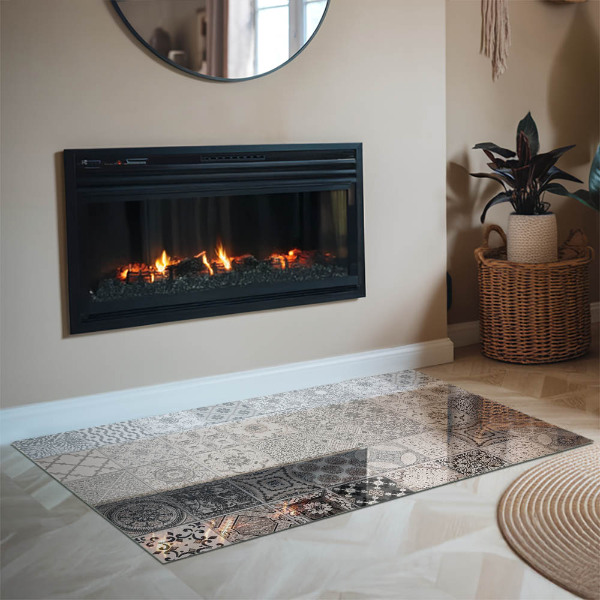 Rectangular glass hearth for log burner Decorative tile patterns