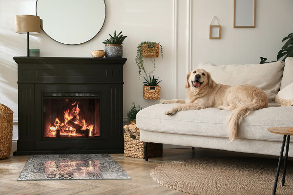 Rectangular glass hearth for log burner Decorative tile patterns