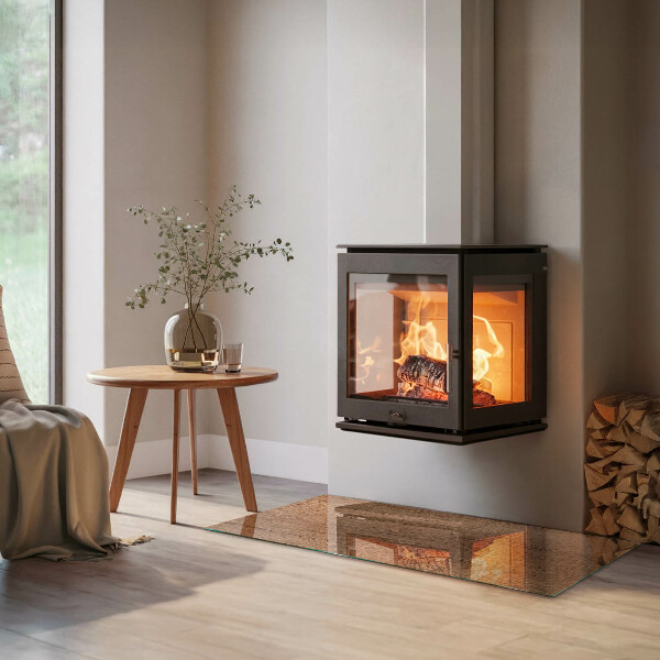 Rectangular glass hearth for wood stove Natural wood pattern