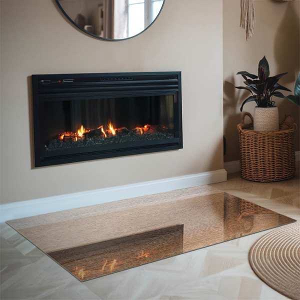 Rectangular glass hearth for wood stove Natural wood pattern