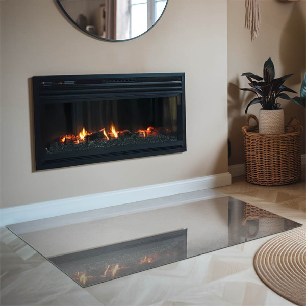 Rectangular glass hearth Concrete texture with effect
