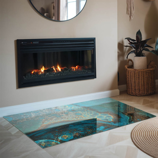 Rectangular glass hearth for log burner Abstract organic pattern