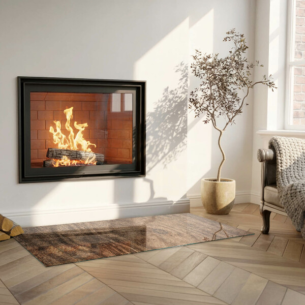 Rectangular glass hearth for log burner Natural wood pattern