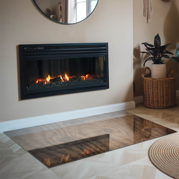 Rectangular glass hearth for log burner Natural wood pattern