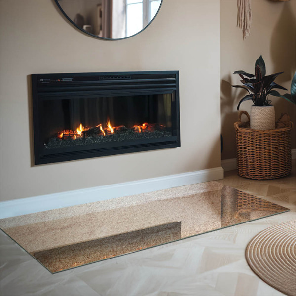 Rectangular glass hearth for wood stove Natural stone texture