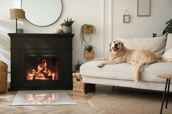 Rectangular glass hearth Natural marble pattern