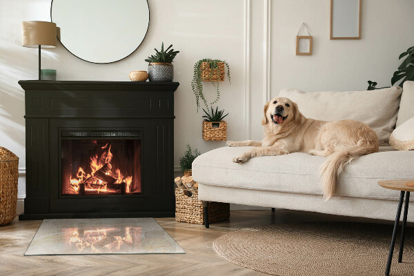 Rectangular glass hearth for wood stove Natural stone pattern