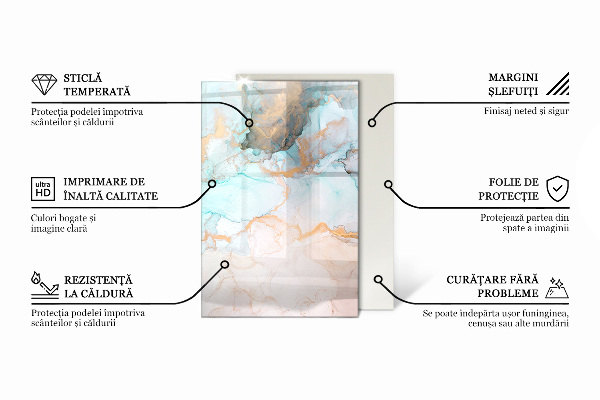 Rectangular glass hearth Marble pattern with veins