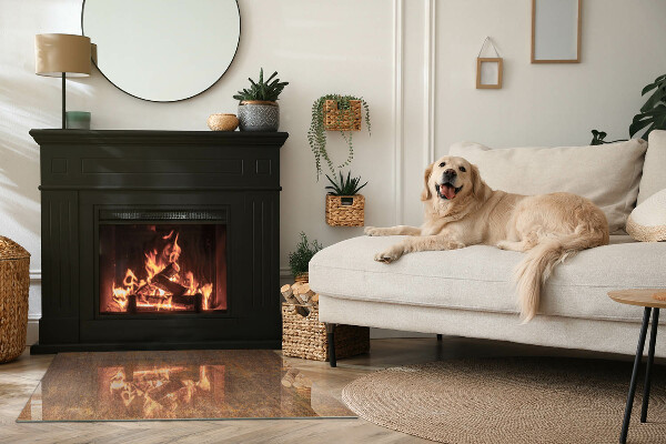 Rectangular glass hearth for log burner Rust texture on metal