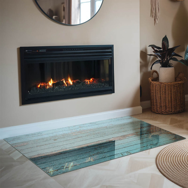 Rectangular glass hearth for wood stove Rustic style boards