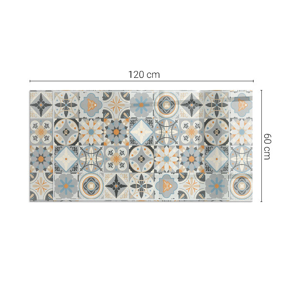 Rectangular glass hearth for log burner Mosaic patterns in tiles