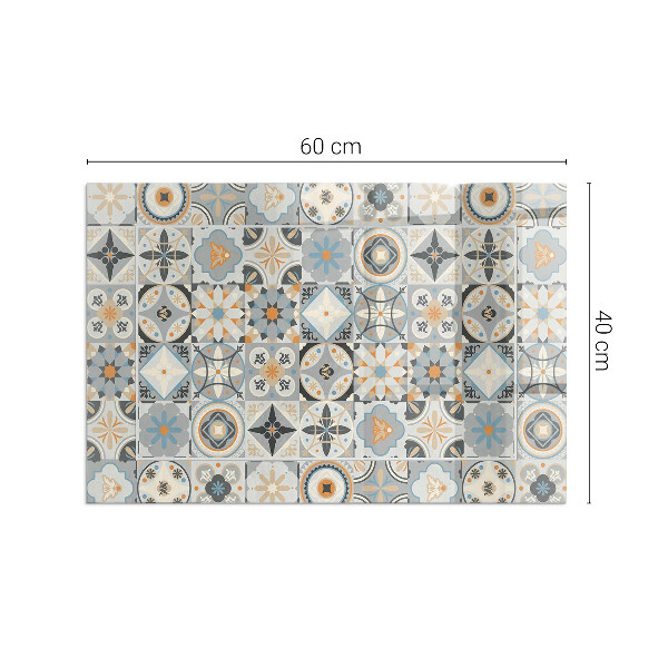 Rectangular glass hearth for log burner Mosaic patterns in tiles
