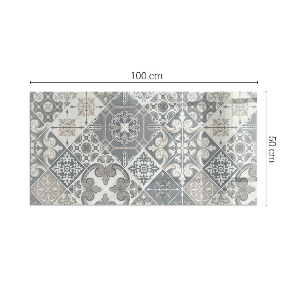 Rectangular glass hearth for wood stove Decorative mosaic pattern