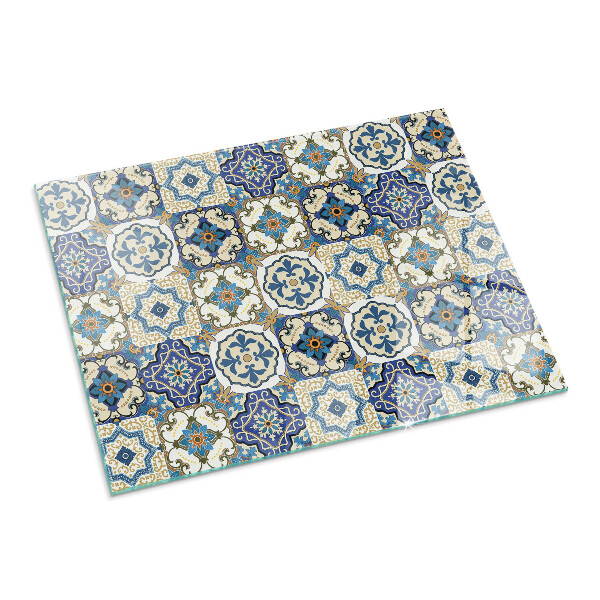 Rectangular glass hearth Mosaic pattern with flowers