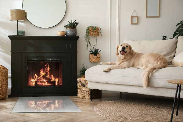Rectangular glass hearth for log burner Raw concrete texture