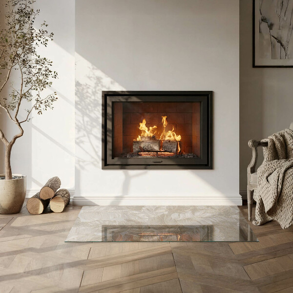 Rectangular glass hearth Leaves in subtle patterns