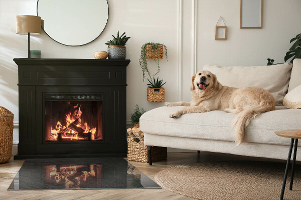 Rectangular glass hearth for wood stove Stone surface texture