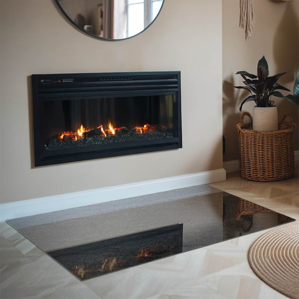 Rectangular glass hearth for wood stove Stone surface texture