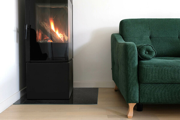 Rectangular glass hearth for wood stove Stone surface texture