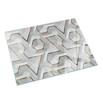 Rectangular glass hearth 3D geometric pattern