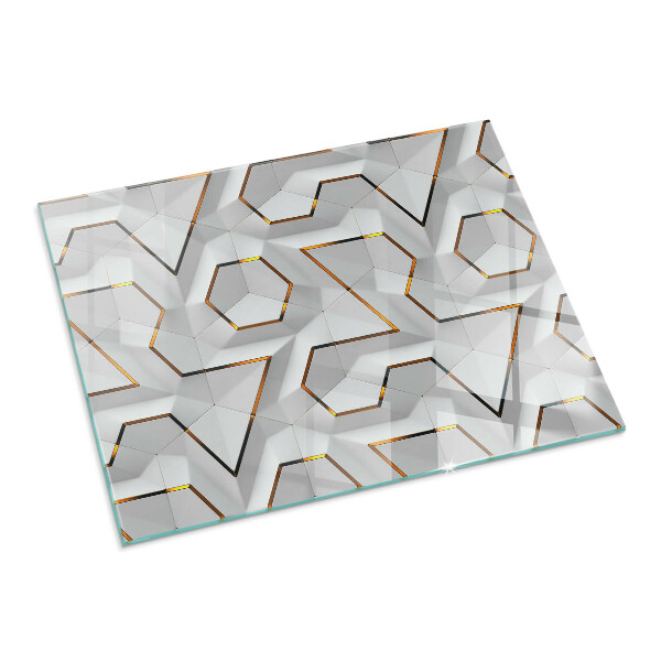 Rectangular glass hearth 3D geometric pattern