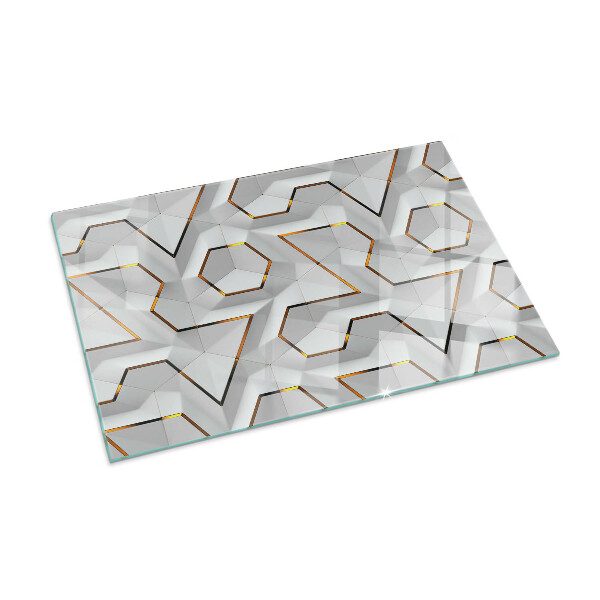 Rectangular glass hearth 3D geometric pattern