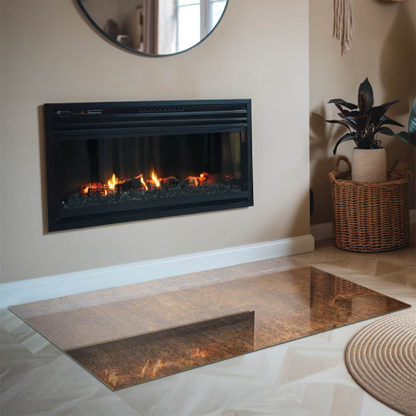 Rectangular glass hearth for log burner Rust texture on the background