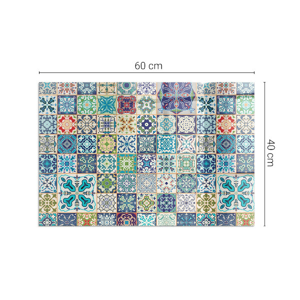 Rectangular glass hearth for log burner Mosaic patterns on tiles