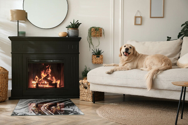 Rectangular glass hearth for log burner Abstract waves and lines