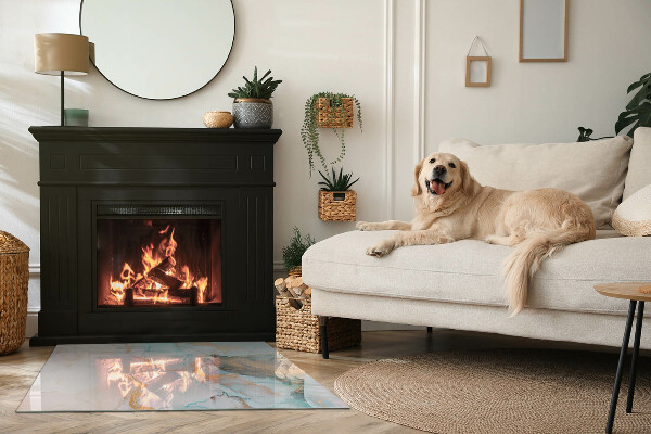 Rectangular glass hearth for log burner Abstract fluid pattern