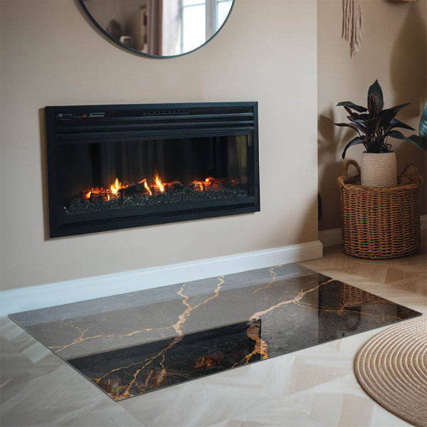 Rectangular glass hearth for log burner Elegant marble with veins