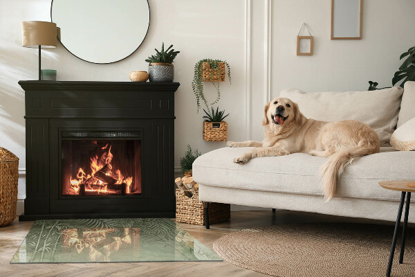 Rectangular glass hearth Tropical leaves in the background