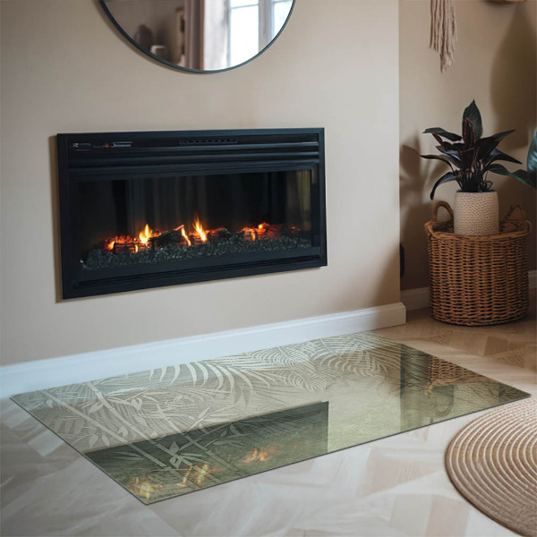 Rectangular glass hearth Tropical leaves in the background