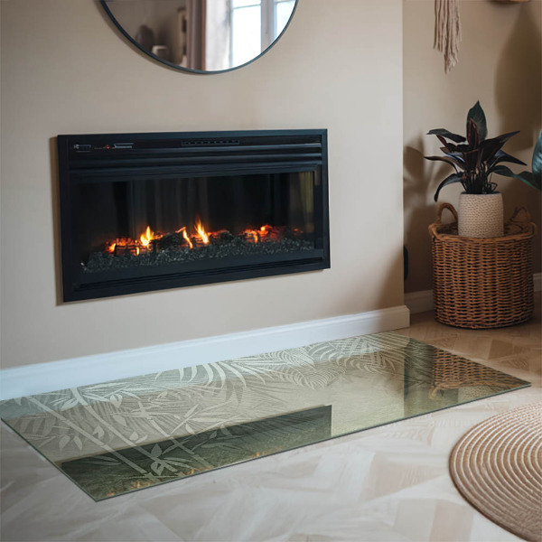 Rectangular glass hearth Tropical leaves in the background