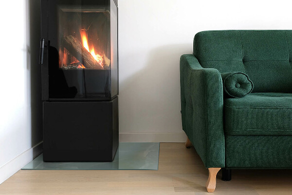 Rectangular glass hearth for log burner Delicate marble pattern