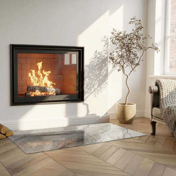 Rectangular glass hearth for log burner Natural stone pattern