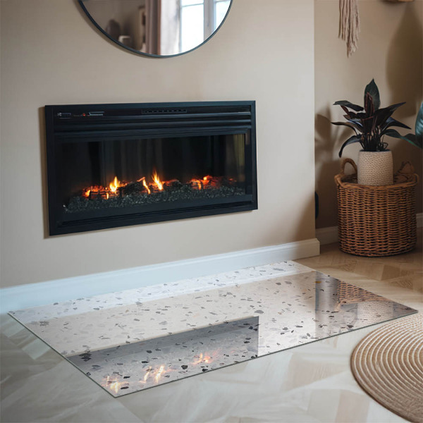 Rectangular glass hearth for log burner Stone pattern with particles