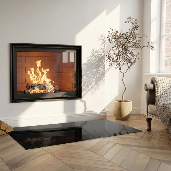 Rectangular glass hearth for log burner Color Black