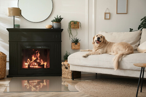 Rectangular glass hearth for wood stove Color Brown