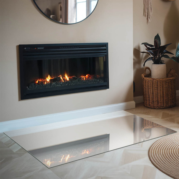 Rectangular glass hearth for wood stove Ivory color