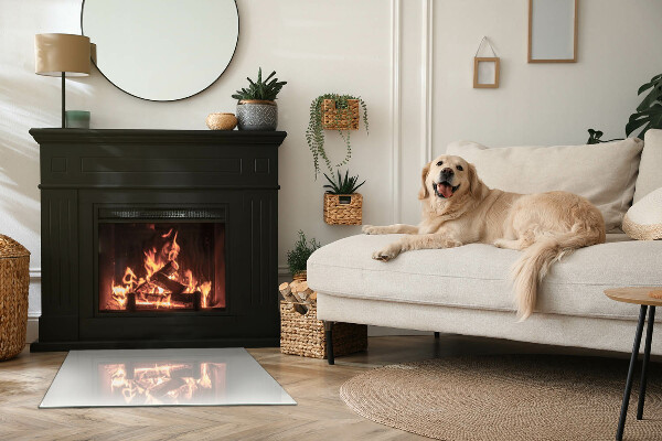 Rectangular glass hearth for wood stove Ivory color