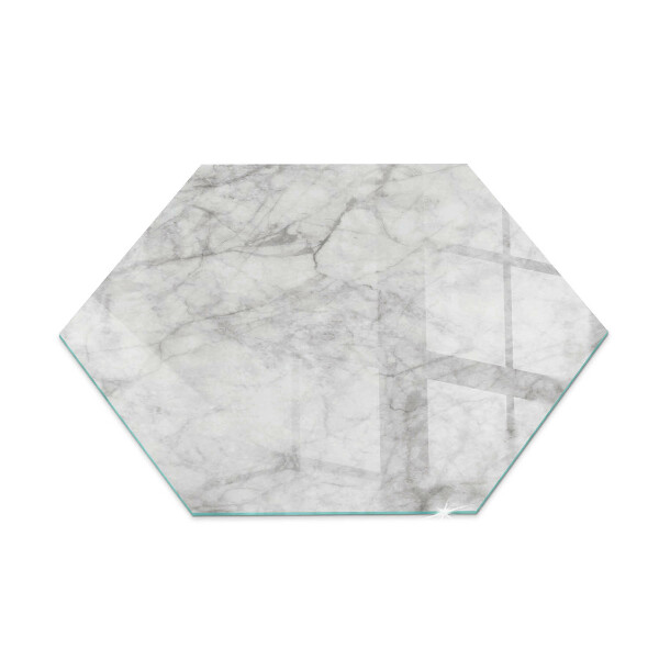 Hexagonal glass hearth for stove Marble structure pattern