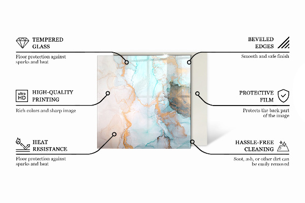 Hexagonal glass hearth for stove Marble structure pattern