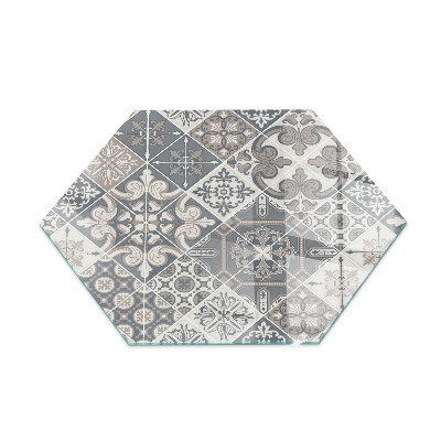 Hexagonal glass hearth for stove Decorative mosaic pattern