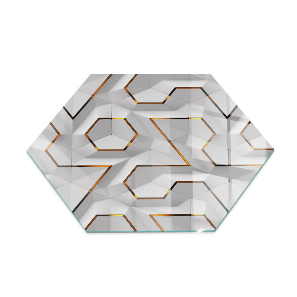 Hexagonal corner glass hearth 3D geometric pattern