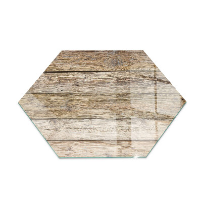Hexagonal glass hearth for stove Natural wood boards